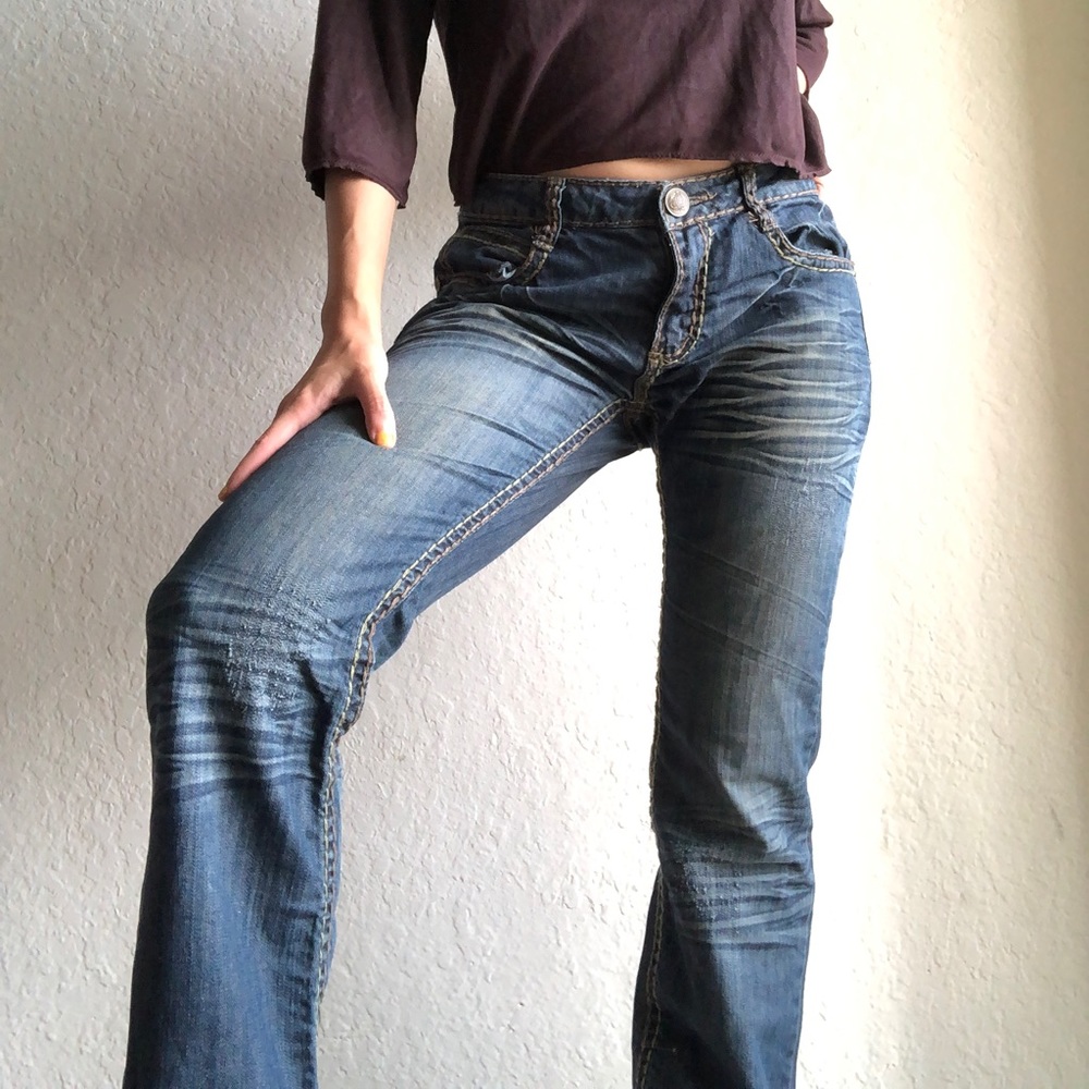 Dark blue Western Navy flare Jeans Embellished